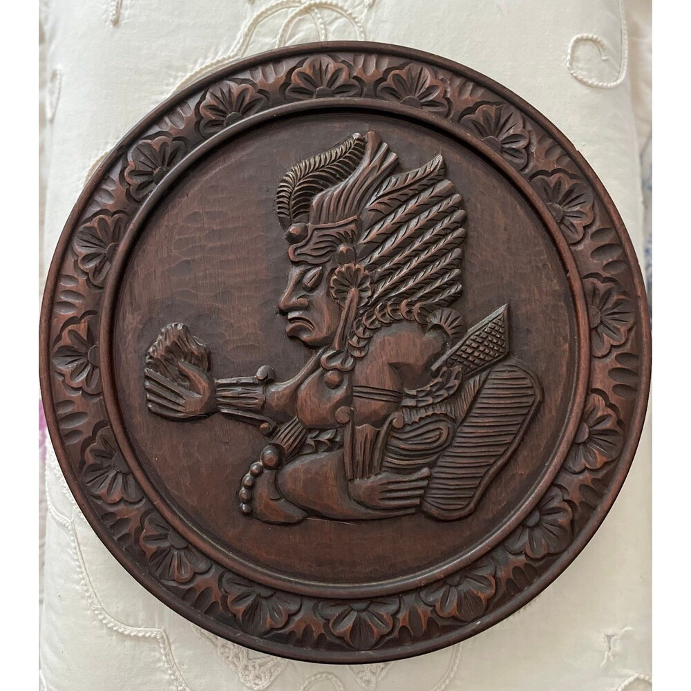 Vintage Hand Carved Primitive Aztec Wall Plaque